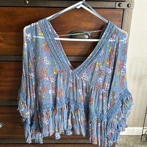 Free People sheer bell-sleeved blouse